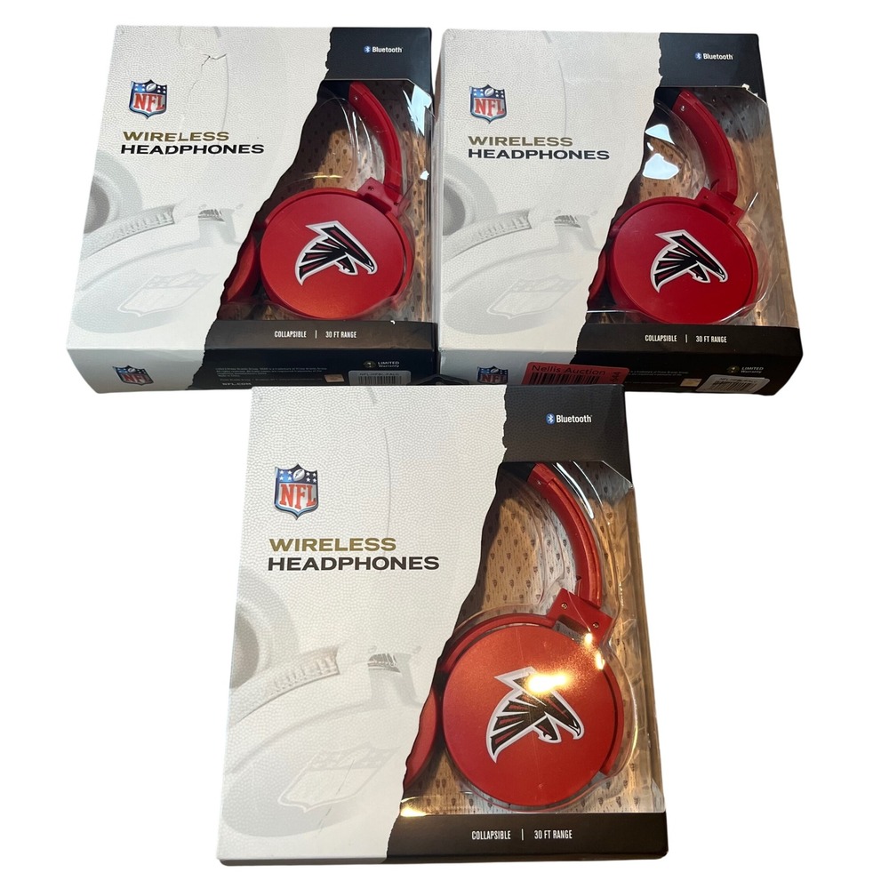3 Atlanta Falcons NFL Wireless Bluetooth Headphones SOAR Red Collapsible Used